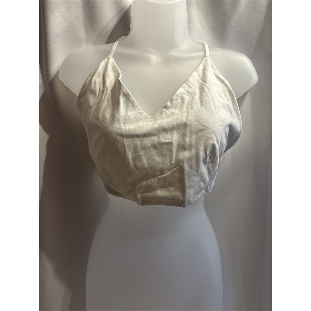 VTG EXPRESS Size L Women's White Tub‎ Top Cross Back V Neck Y2K